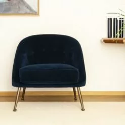 PIB Fauteuils Fauteuil Crapaud En Velours Bleu -Chaise Soldes Magasin fauteuil crapaud en velours bleu 3
