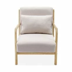 Alice's Garden Fauteuils Fauteuil Design Beige En Bois Et Tissu -Chaise Soldes Magasin fauteuil design beige en bois et tissu 4
