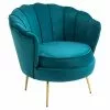 Homcom Fauteuils Fauteuil Design Coquillage Pieds Dorés Effilés Velours Bleu Canard