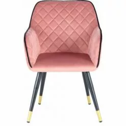 ReCollection Fauteuils Fauteuil Design Rembourrée Velours Rose Pieds Noir Et Doré -Chaise Soldes Magasin fauteuil design rembourree velours rose pieds noir et dore 2