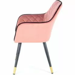 ReCollection Fauteuils Fauteuil Design Rembourrée Velours Rose Pieds Noir Et Doré -Chaise Soldes Magasin fauteuil design rembourree velours rose pieds noir et dore 3