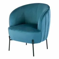 Moloo Fauteuils Fauteuil Design Velours Bleu Canard Pieds Métal Noir