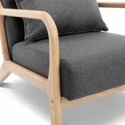 Alice's Garden Fauteuils Fauteuil En Bois Avec Tissu Gris Foncé 65x 80x79cm -Chaise Soldes Magasin fauteuil en bois avec tissu gris fonce 65x 80x79cm 3