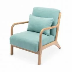 Alice's Garden Fauteuils Fauteuil En Bois Avec Tissu Vert D'eau 65x 80x79cm
