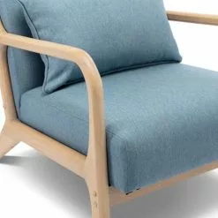 Alice's Garden Fauteuils Fauteuil En Bois Avec Tissu Vert D'eau 65x 80x79cm -Chaise Soldes Magasin fauteuil en bois avec tissu vert d eau 65x 80x79cm 3