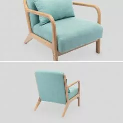 Alice's Garden Fauteuils Fauteuil En Bois Avec Tissu Vert D'eau 65x 80x79cm -Chaise Soldes Magasin fauteuil en bois avec tissu vert d eau 65x 80x79cm 4