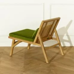 Robin Des Bois Fauteuils Fauteuil En Cannage Chêne Clair Et Velours Bleu Paon -Chaise Soldes Magasin fauteuil en cannage chene clair et velours bleu paon 4