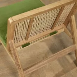 Robin Des Bois Fauteuils Fauteuil En Cannage Chêne Clair Et Velours Vert Vintage -Chaise Soldes Magasin fauteuil en cannage chene clair et velours vert vintage 5