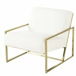 Maisons Du Monde Fauteuils Fauteuil En Coton Blanc Et Pieds En Métal Doré