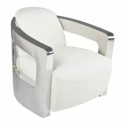 Now’s Home Fauteuils Fauteuil En Cuir Blanc Structure En Acier Inoxydable