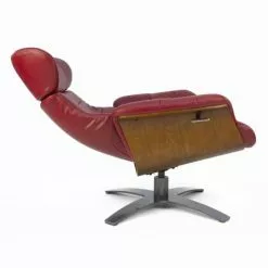 My New Design Fauteuils Fauteuil En Cuir Et Bois Chêne Naturel - Cuir Rouge -Chaise Soldes Magasin fauteuil en cuir et bois chene naturel cuir rouge 2