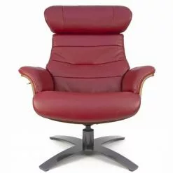 My New Design Fauteuils Fauteuil En Cuir Et Bois Chêne Naturel - Cuir Rouge -Chaise Soldes Magasin fauteuil en cuir et bois chene naturel cuir rouge 3