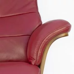 My New Design Fauteuils Fauteuil En Cuir Et Bois Chêne Naturel - Cuir Rouge -Chaise Soldes Magasin fauteuil en cuir et bois chene naturel cuir rouge 4