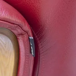 My New Design Fauteuils Fauteuil En Cuir Et Bois Chêne Naturel - Cuir Rouge -Chaise Soldes Magasin fauteuil en cuir et bois chene naturel cuir rouge 5