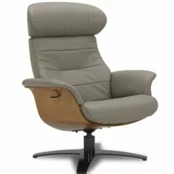 My New Design Fauteuils Fauteuil En Cuir Et Bois Chêne Naturel - Cuir Taupe