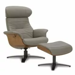 My New Design Fauteuils Fauteuil En Cuir Et Bois Chêne Naturel - Cuir Taupe -Chaise Soldes Magasin fauteuil en cuir et bois chene naturel cuir taupe 4