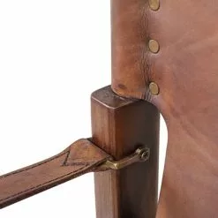 MOYCOR Fauteuils Fauteuil En Cuir Et Bois Marron -Chaise Soldes Magasin fauteuil en cuir et bois marron 2