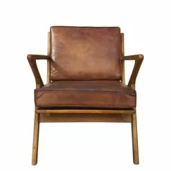 MOYCOR Fauteuils Fauteuil En Cuir Et Bois Marron -Chaise Soldes Magasin fauteuil en cuir et bois marron 3