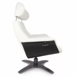 My New Design Fauteuils Fauteuil En Cuir Et Bois Noir - Cuir Blanc -Chaise Soldes Magasin fauteuil en cuir et bois noir cuir blanc 2