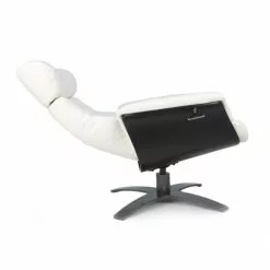 My New Design Fauteuils Fauteuil En Cuir Et Bois Noir - Cuir Blanc -Chaise Soldes Magasin fauteuil en cuir et bois noir cuir blanc 3