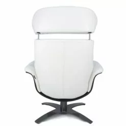 My New Design Fauteuils Fauteuil En Cuir Et Bois Noir - Cuir Blanc -Chaise Soldes Magasin fauteuil en cuir et bois noir cuir blanc 5