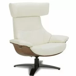 My New Design Fauteuils Fauteuil En Cuir Et Chêne Naturel - Cuir Blanc