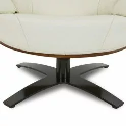 My New Design Fauteuils Fauteuil En Cuir Et Chêne Naturel - Cuir Blanc -Chaise Soldes Magasin fauteuil en cuir et chene naturel cuir blanc 4