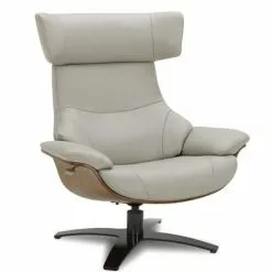 My New Design Fauteuils Fauteuil En Cuir Et Chêne Naturel - Cuir Gris