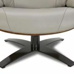 My New Design Fauteuils Fauteuil En Cuir Et Chêne Naturel - Cuir Gris -Chaise Soldes Magasin fauteuil en cuir et chene naturel cuir gris 4