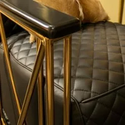 Now’s Home Fauteuils Fauteuil En Cuir Matelassé Noir Structure En Inox Cuivré -Chaise Soldes Magasin fauteuil en cuir matelasse noir structure en inox cuivre 2