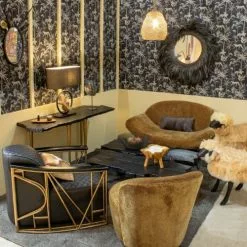 Now’s Home Fauteuils Fauteuil En Cuir Matelassé Noir Structure En Inox Cuivré -Chaise Soldes Magasin fauteuil en cuir matelasse noir structure en inox cuivre 3