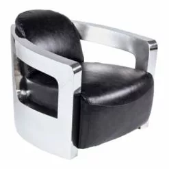 Now’s Home Fauteuils Fauteuil En Cuir Blanc Structure En Acier Inoxydable -Chaise Soldes Magasin fauteuil en cuir noir structure en acier inoxydable