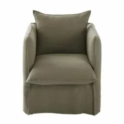 Maisons Du Monde Fauteuils Fauteuil En Lin Froissé Vert Kaki