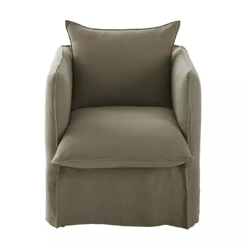 Maisons Du Monde Fauteuils Fauteuil En Lin Froissé Vert Kaki 1 Maisons Du Monde Fauteuils Fauteuil En Lin Froissé Vert Kaki