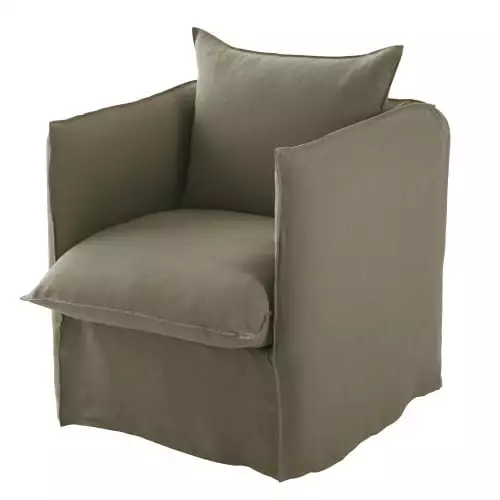 Maisons Du Monde Fauteuils Fauteuil En Lin Froissé Vert Kaki 2 Maisons Du Monde Fauteuils Fauteuil En Lin Froissé Vert Kaki – Image 2