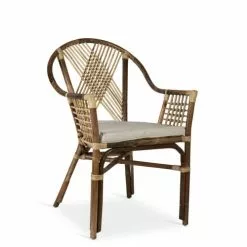 MOYCOR Fauteuils Fauteuil En Rotin Marron Et Polyester Beige