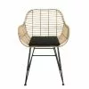 MACABANE Fauteuils Fauteuil En Rotin Naturel Coussin Noir Pieds En Métal