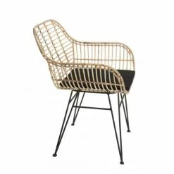MACABANE Fauteuils Fauteuil En Rotin Naturel Coussin Noir Pieds En Métal -Chaise Soldes Magasin fauteuil en rotin naturel coussin noir pieds en metal 4