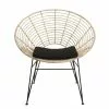 MACABANE Fauteuils Fauteuil En Rotin Naturel Coussin Noir Pieds Métal