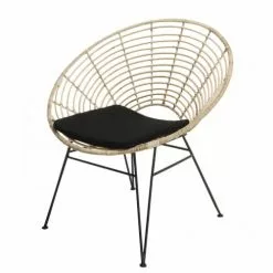 MACABANE Fauteuils Fauteuil En Rotin Naturel Coussin Noir Pieds Métal -Chaise Soldes Magasin fauteuil en rotin naturel coussin noir pieds metal 3