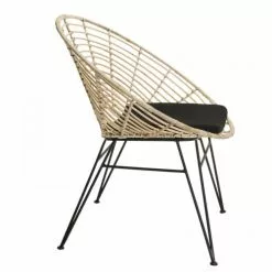 MACABANE Fauteuils Fauteuil En Rotin Naturel Coussin Noir Pieds Métal -Chaise Soldes Magasin fauteuil en rotin naturel coussin noir pieds metal 4