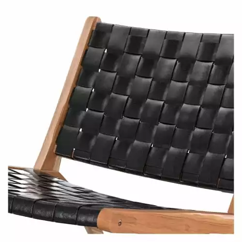 Rendez Vous Déco Fauteuils Fauteuil En Teck Et Cuir Tréssé Noir 2 Rendez Vous Déco Fauteuils Fauteuil En Teck Et Cuir Tréssé Noir – Image 2