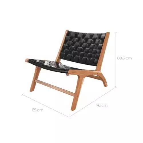 Rendez Vous Déco Fauteuils Fauteuil En Teck Et Cuir Tréssé Noir 3 Rendez Vous Déco Fauteuils Fauteuil En Teck Et Cuir Tréssé Noir – Image 3