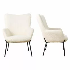 Happy Garden Fauteuils Fauteuil En Tissu Bouclette Beige Avec Repose-pieds -Chaise Soldes Magasin fauteuil en tissu bouclette beige avec repose pieds 2