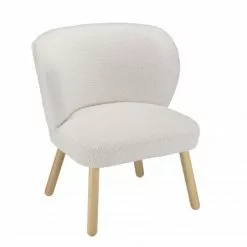 MACABANE Fauteuils Fauteuil En Tissu Bouclette Blanc Pieds En Bois