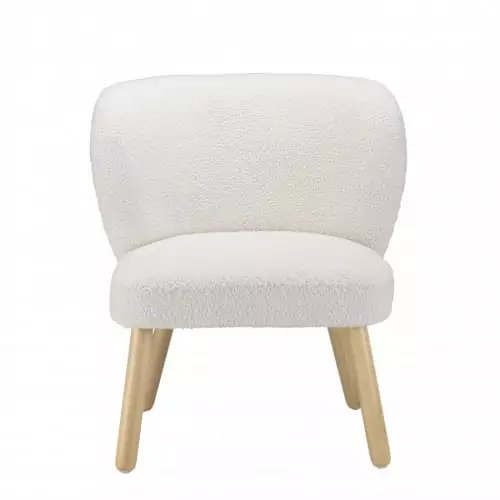 MACABANE Fauteuils Fauteuil En Tissu Bouclette Blanc Pieds En Bois 4 MACABANE Fauteuils Fauteuil En Tissu Bouclette Blanc Pieds En Bois – Image 4