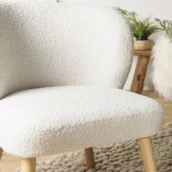 MACABANE Fauteuils Fauteuil En Tissu Bouclette Blanc Pieds En Bois 10 MACABANE Fauteuils Fauteuil En Tissu Bouclette Blanc Pieds En Bois -Chaise Soldes Magasin fauteuil en tissu bouclette blanc pieds en bois 4