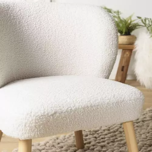 MACABANE Fauteuils Fauteuil En Tissu Bouclette Blanc Pieds En Bois 5 MACABANE Fauteuils Fauteuil En Tissu Bouclette Blanc Pieds En Bois – Image 5