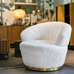 Zago Fauteuils Fauteuil En Tissu Effet Mohair Couleur Crème Pivotant -Chaise Soldes Magasin fauteuil en tissu effet mohair couleur creme pivotant 2