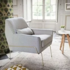 PIB Fauteuils Fauteuil En Tissu Gris Et Bleu -Chaise Soldes Magasin fauteuil en tissu gris et bleu 3